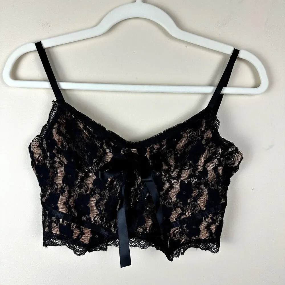 Women's Black Lace Bustier Corset Crop Top Bralette Fairy Grunge Whimsigoth S